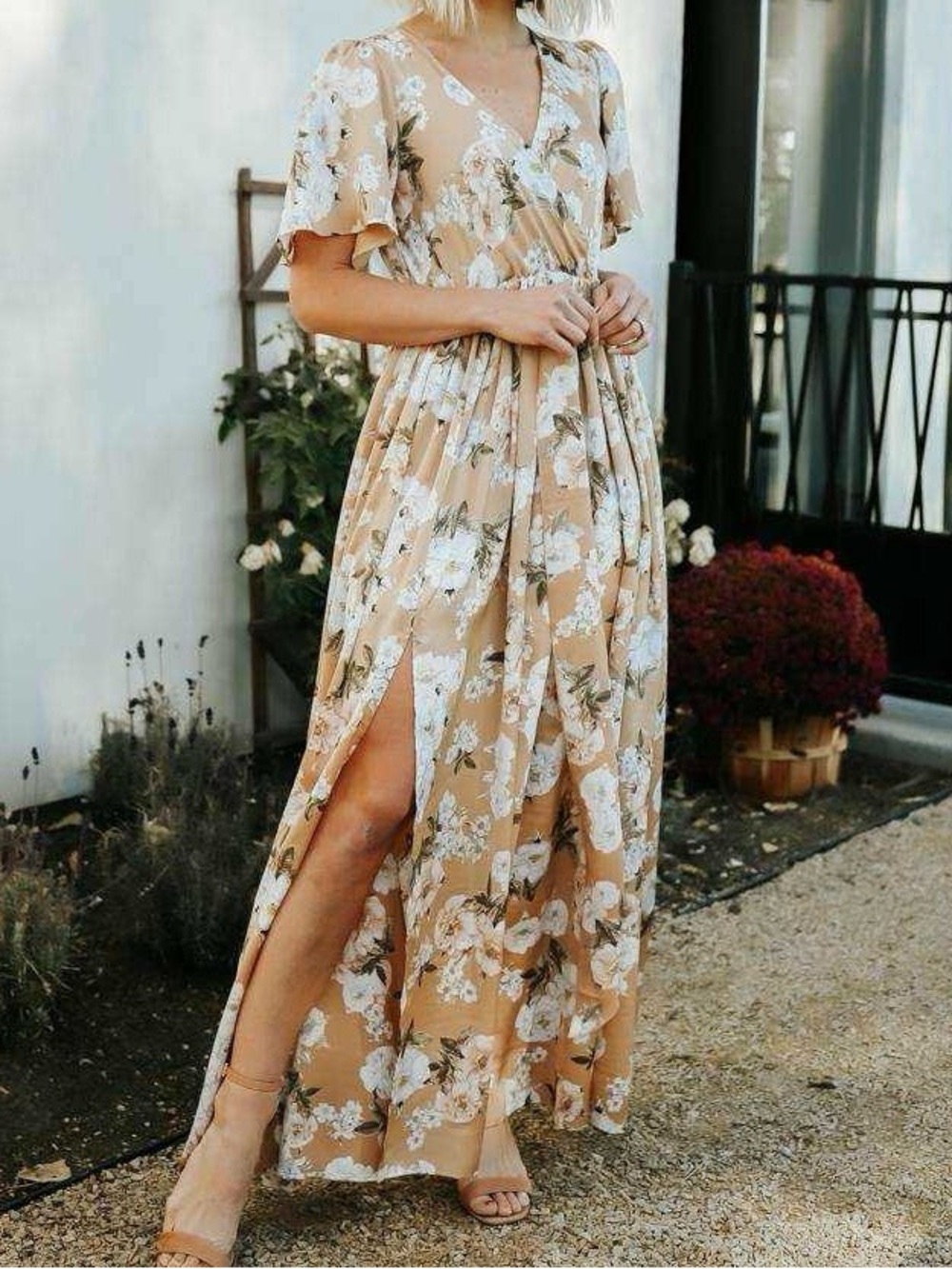 Baltic Born Taupe Sicily Maxi Floral Dress